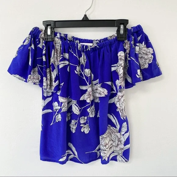 Yumi Kim Blue Off Shoulder 100% Silk Crop Top XS - Picture 1 of 4